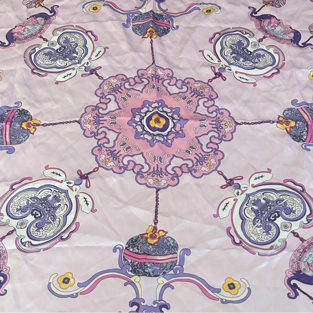 Wensli Silk Scarf NWT Pink Purple Fairy Print Square 34.5” Double-Sided NEW